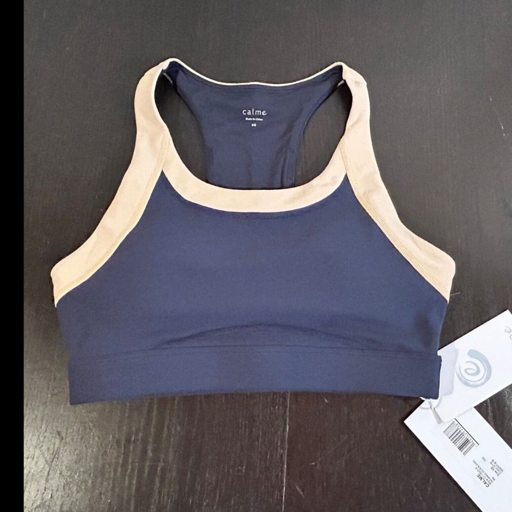 Johnny Was Calme Color Blocked Sports Bra Navy Blue/Tan Size XS